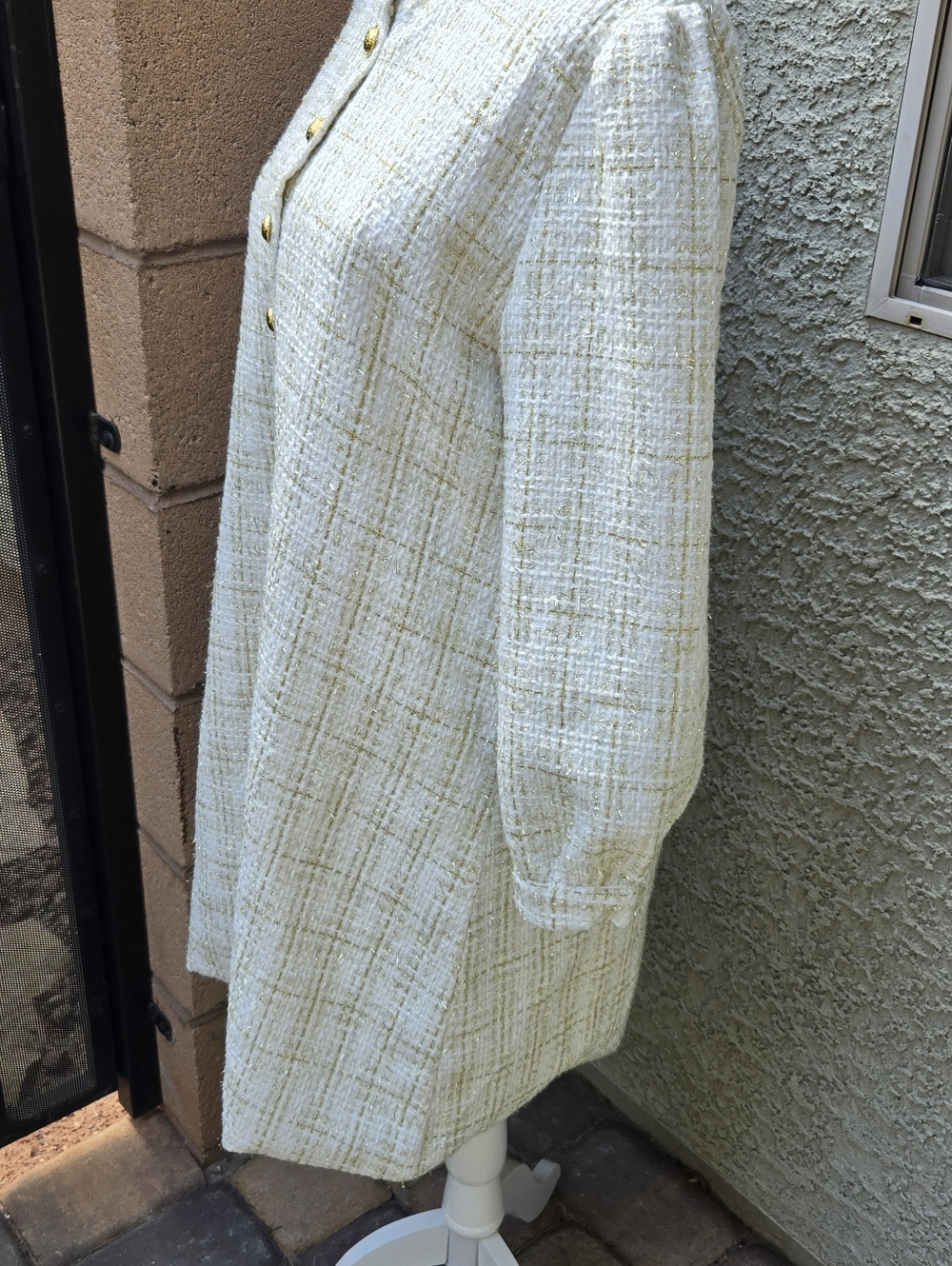 Shop The Mint Ivory Plaid Button-Front Long Sleeve Shift Dress - Picture 6 of 11